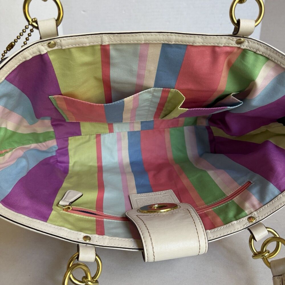 Coach Hampton Floral Applique Straw Weekend Coral White Tote Shoulder Bag 19347 - Picture 11 of 16